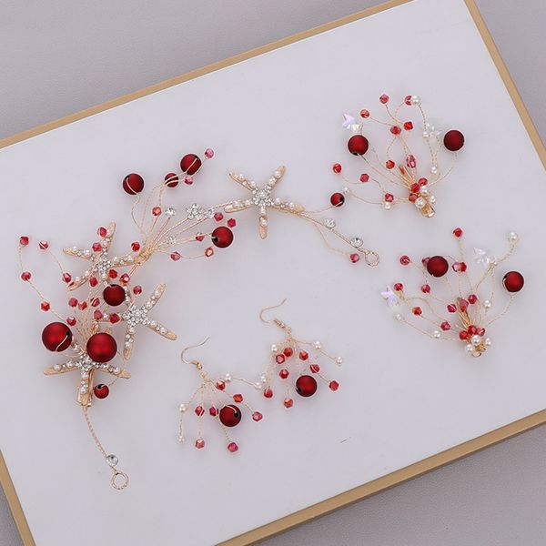 

fashion luxury handmade crytal women hair band red star headband earring for women hair jewelry set accessories xh, Silver