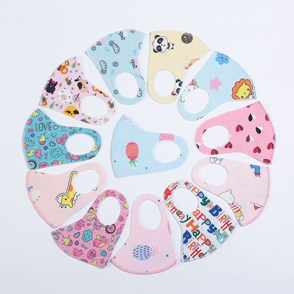 

100pcs cute ice silk children masks boy girl cartoon mouth face masks kids anti-dust breathable earloop washable reusable cotton breathable