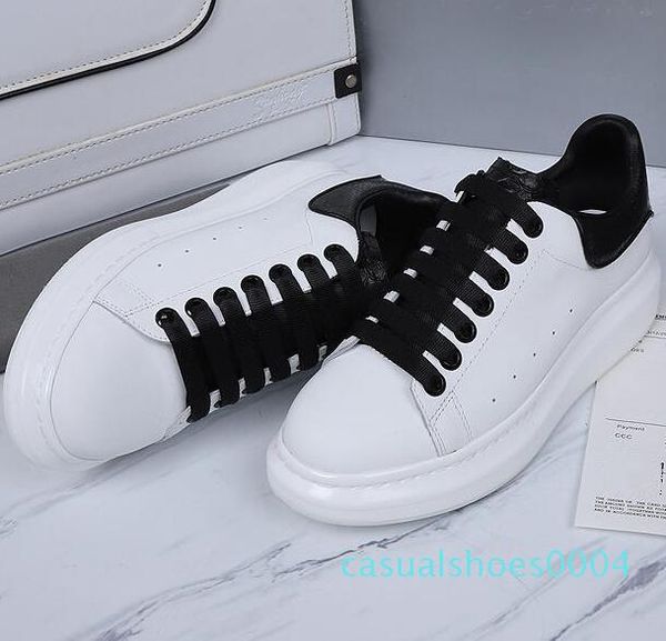 

with box designer shoes genuine leather sneaker luxury men's women fashion white leather platform shoes flat casual shoes c04, Black