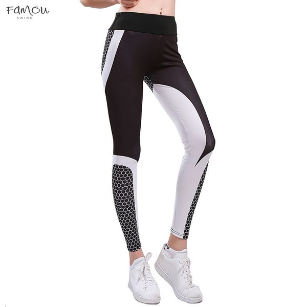 

New Fashion Fitness Womens Leggings Polyester Print Stitching Trousers Breathable Slimming Mesh Elasticity Girl Legging Drop Shipping