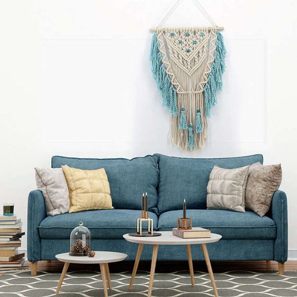 

hand knotted macrame wall art handmade cotton bohemian wall hanging tapestry with tassel boho wedding best