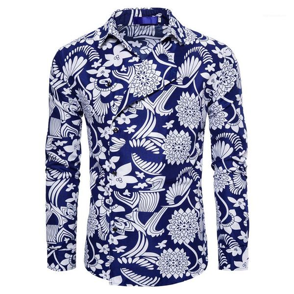 

designer shirts casual males clothing digital print mens casual shirts fashion slim mulit print irregular neck mens, White;black