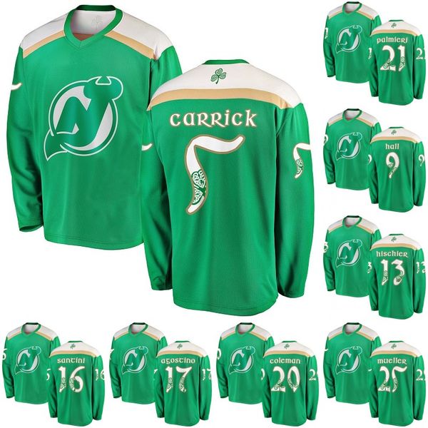 

Green 2019 St. Patrick's Day Jersey 5 Connor Carrick 13 Nico Hischier 17 Kenny Agostino 20 Blake Coleman New Jersey Devils Hokcey Jerseys