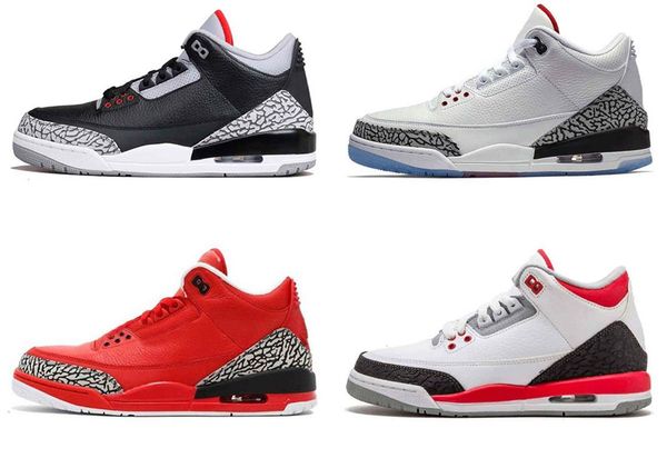 

3s mens basketball shoes 3 jth nrg black cement pure white men women sneakers sports size 7 - 13 with box