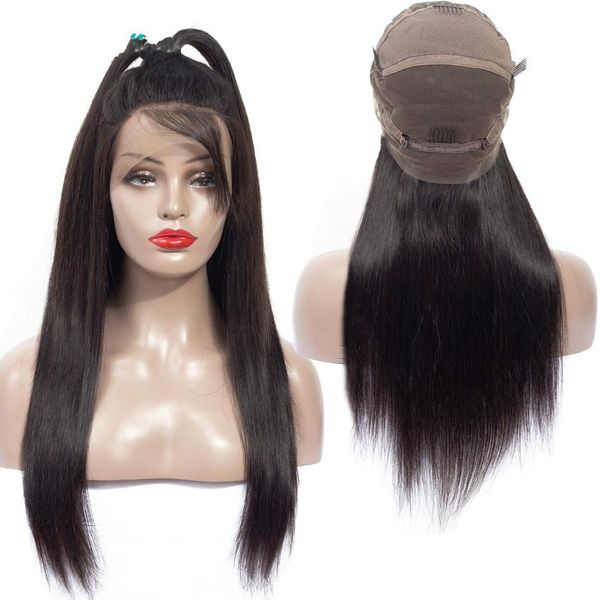 

full lace human hair wigs straight hair remy brazilian hair full lace wig pre plucked bleached knots 180% density, Black