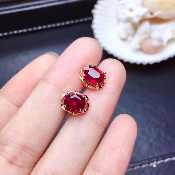 

natural ruby stud earring original real ruby 925 sterling silver 5*7mm, Golden;silver