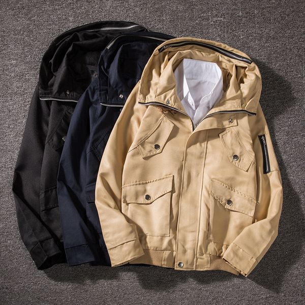 

men's jacket zipper decorations solid color workwear men's coat 7111, Black;brown