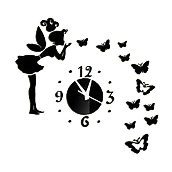 

quartz acrylic wall stickers creative diy 3d angel wall clocks removable mirror clocks for home living room kids room decoration