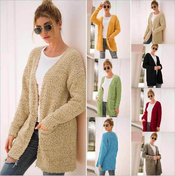 

women's cardigan jackets fur coat fleece sweater jumper casual outerwear long sleeve sweatshirts hoodies vestidos women's clothing, Black