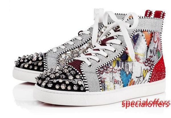 

2019 new summer season red bottom sneakers men casual shoes luxury print silver pink pik no limit rare studs and rhinestones graffiti, Black