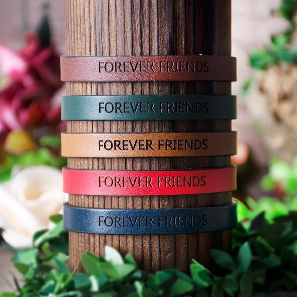 

forever friends genuine leather bracelet for women personality engrave letter vintage jewelry friendship gift dropship, Golden;silver