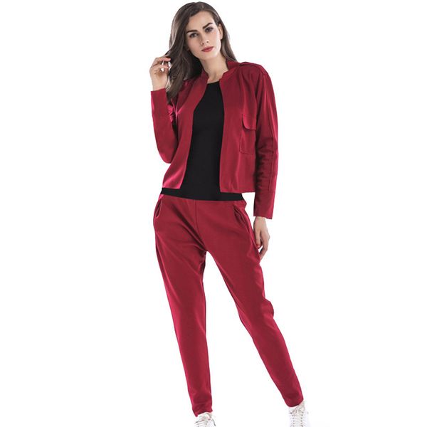 

женщины дизайнерский сезон с длинным рукавом куртка брюки из двух частей suitwapv, Gray