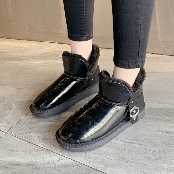 

winter flat platform ankle boots women fashion round toe keep warm snow boots ladies shoes woman low-heeled casual mujer, Black