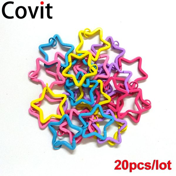 

20pcs/lot cute star shape key chain pentagram colors stainless steel keychains pendant accessories handmade diy metal key ring, Silver
