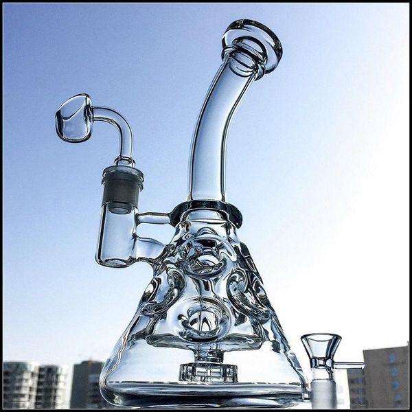 Beaker Dab Rigs Narghilè Soffione doccia Perc Swiss Perc Glass Bong Tubi per acqua trasparente Recycler Giunto femmina 14mm Con ciotola Banger MFE09