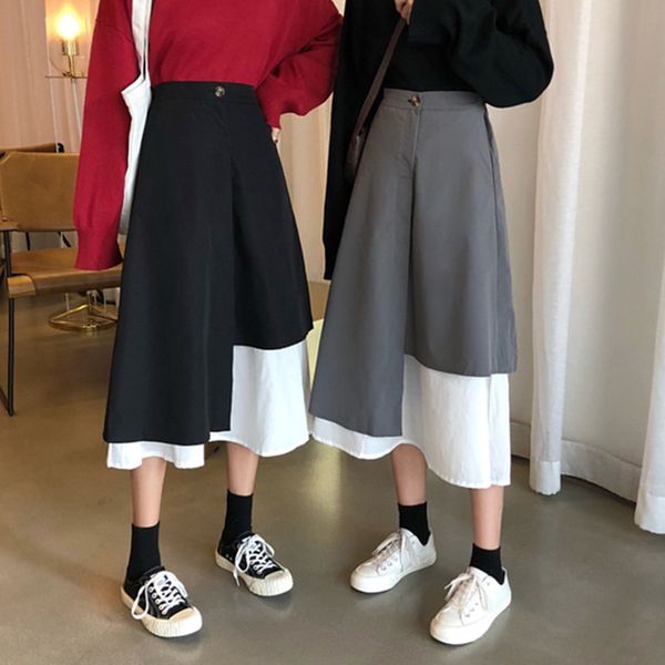 

skirts 2021 early spring version of the long skirt retro stitching irregular a word student women's faldas jupe femme, Black