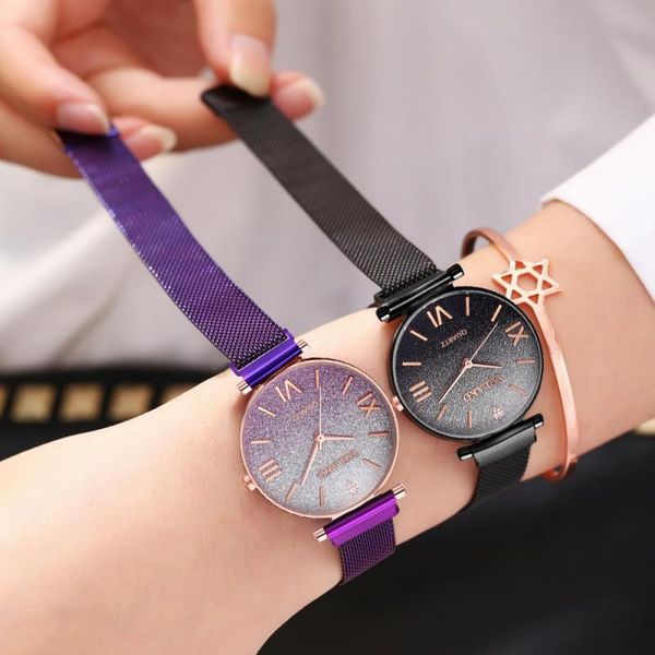 

2019 magnet magnetic women watches force unique creative color dial women luxury quartz watches ladies dress wristwatches watch, Slivery;brown