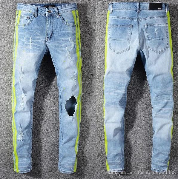 

italian brand men's amiri jeans 2019 new fashion men's classic biker jeans brand trousers men's fashion jeans, Blue