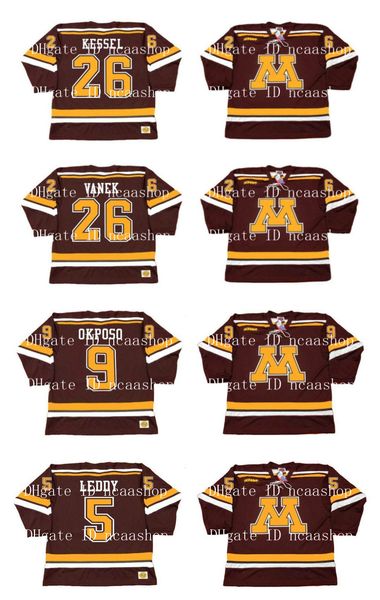 

vintage minnesota gophers jersey 26 thomas vanek 26 phil kessel 9 kyle okposo 5 nick leddy custom any name number ncaa hockey jerseys, Black