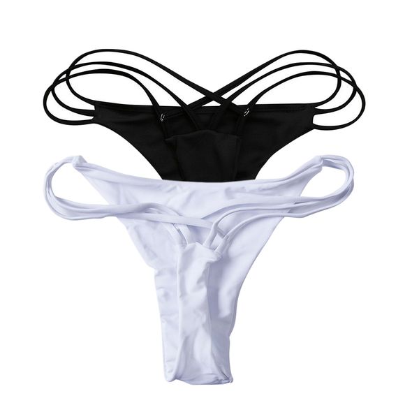 

2x ladies hipster strappy bikini panty underwear g-string thong briefs xl, Black;pink