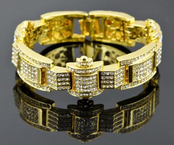 Хип-хоп бриллианты с горячей водой классная мода 14K Gold Fill мужской браслет хип-хоп