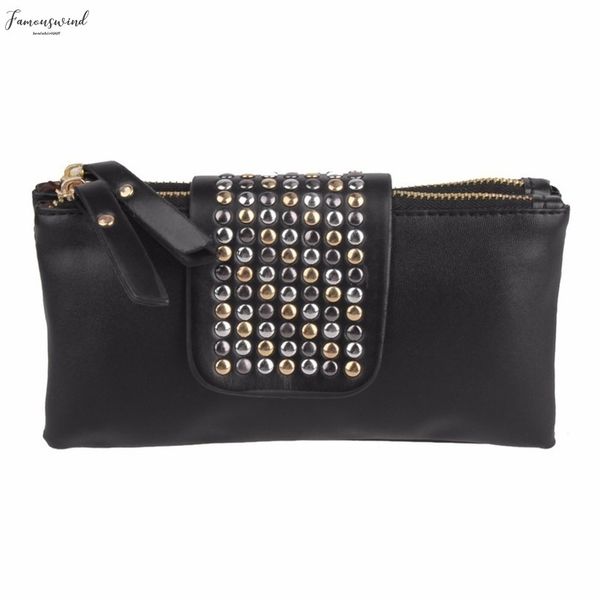 

women leather handbag fashion rivet stud long day clutch bag fashion wallet women card bag coin purse lady wristlet drop shipping