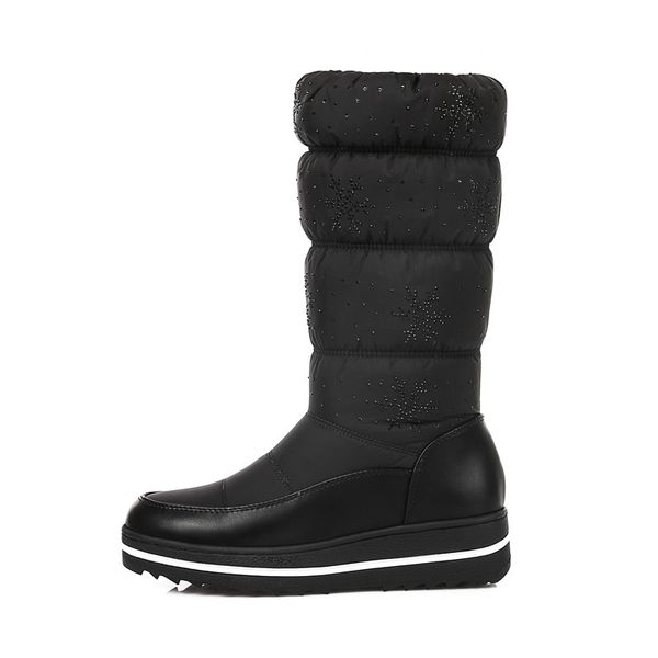 

2018 shoes woman large size 35-44 platform 4.8cm med wedges winter zip women mid-calf warm snow boots 2 colors, Black