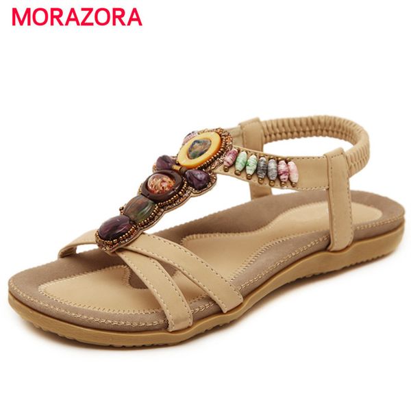 

morazora large size 35-44 china's style woman shoes pu string bead platform shoes summer women sandals party fashion, Black