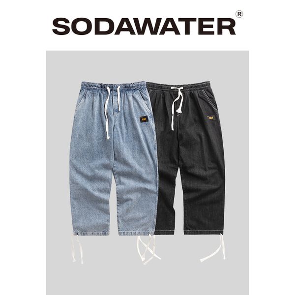 

sodawater men jeans homme mens denim jeans in blue wash with elastic waist japanese style for men hip hop homme
