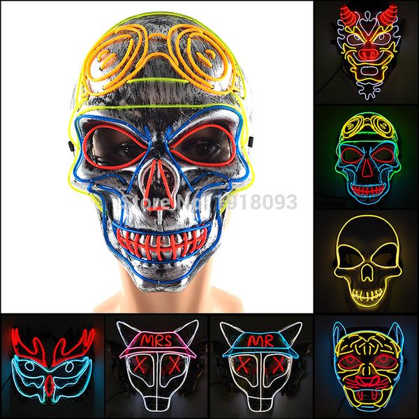 

new design led mask luminous neon mask with 3v steady on flashing driver halloween party masque masquerade masks glow in dark