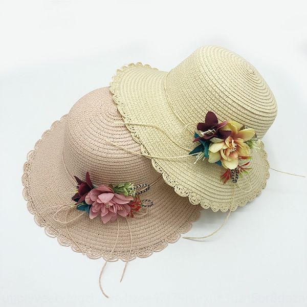 

2020 outdoor travel sunscreen straw ladies straw beach hat sunscreen all-match flower sun hat, Blue;gray