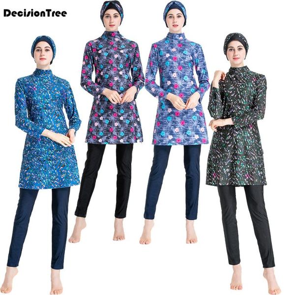 

2020 muslim swimwear women modest patchwork full cover short sleeve swimsuit islamic hijab islam bathing suit burkinis