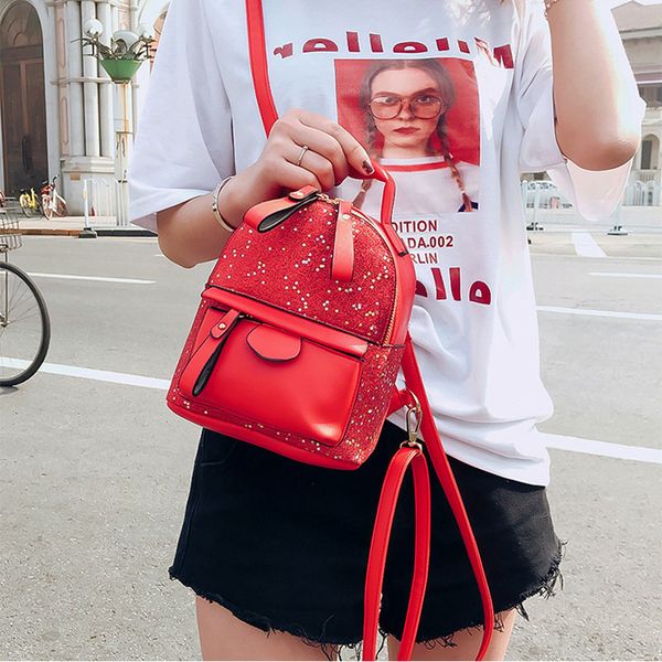 

sequines laser women backpack pu leather fashion lady schoolbags teen girls brand student bookbags casual solid color back pack