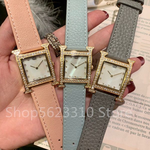

candy series watch zircon quartz square watch female bracelet real leather genuine wristwatch shell pearl clock, Slivery;brown