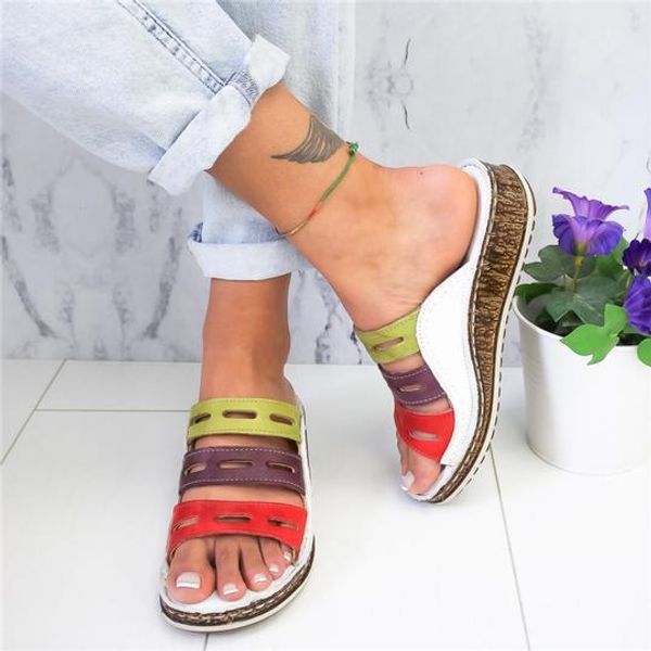 

wdhkun 2020 new summer women sandals 3 color stitching sandals ladies open toe casual shoes platform wedge slides beach shoes, Black