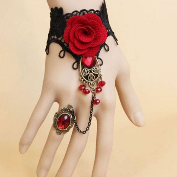 

2019 fashion elegant women rings gothic style lace rose flower with adjustable finger ring party wedding jewelry new, Black