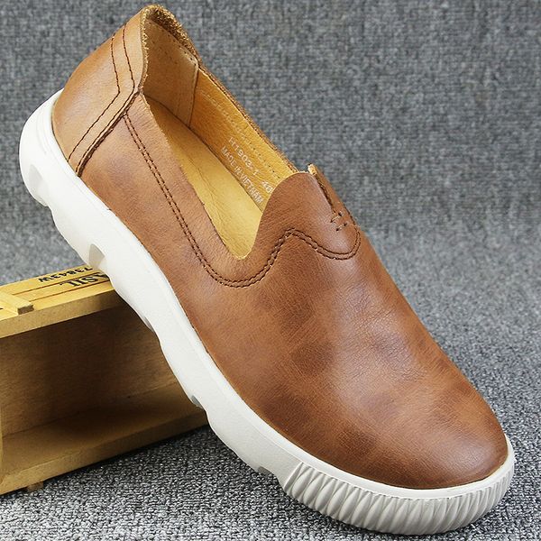 

2019 spring autumn new vintage leather casual shoes men's loafer shoes soft bottom joker breathable soft driving, Black