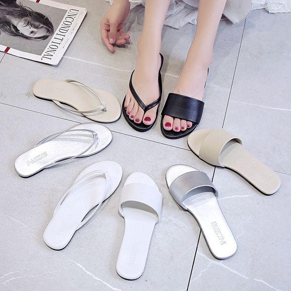 

flat shoes female low woman's slippers slides shose women 2020 soft summer beach rubber fashion pu rome basic, Black