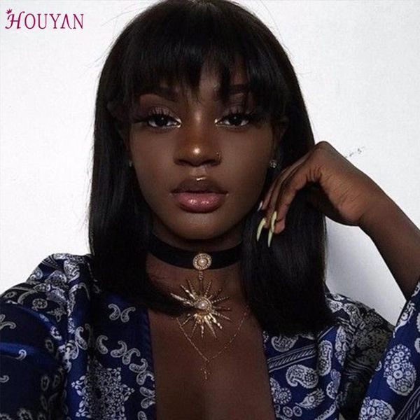 

synthetic wigs houyan short straight wig with bangs female light brown / black high temperature resistant