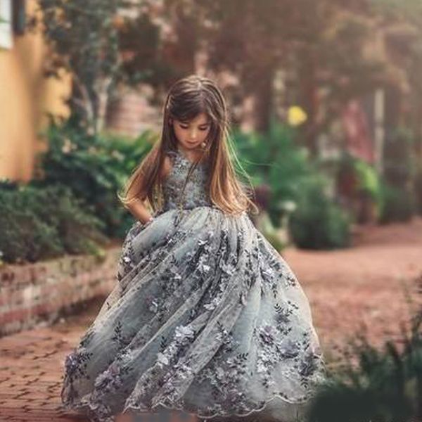 2019 Lace Little Girls Pageant Dresses 3d Appliques Toddler Ball