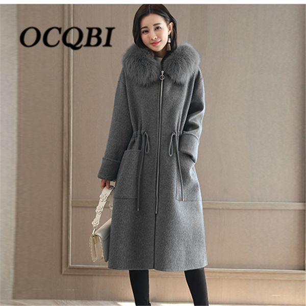 

2018 winter women cape hood coat wool plus size korean style loose korean style long coat, Black
