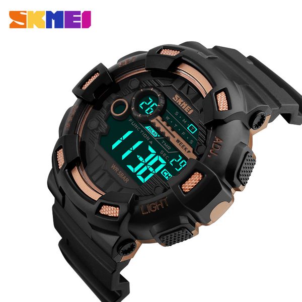 

skmei 1243 male outdoor sports electronic watch waterproof back light led display clock chronograph double time men wristwatches, Slivery;brown