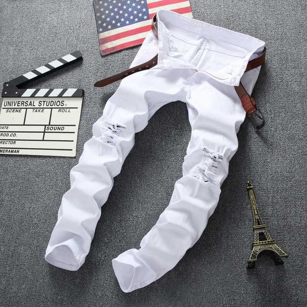 

swag мужские дизайнерские брендовые черные джинсы тощие рваные разрушенные стрейч slim fit hop hop брюки с отверстиями для мужчин, Blue