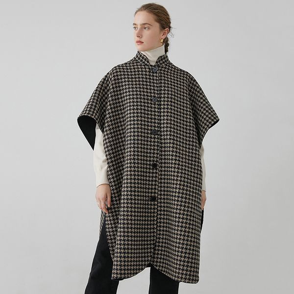 

korea loose fit black plaid big size woolen coat parkas new three-quarter sleeve women fashion tide autumn winter 2020 1n782