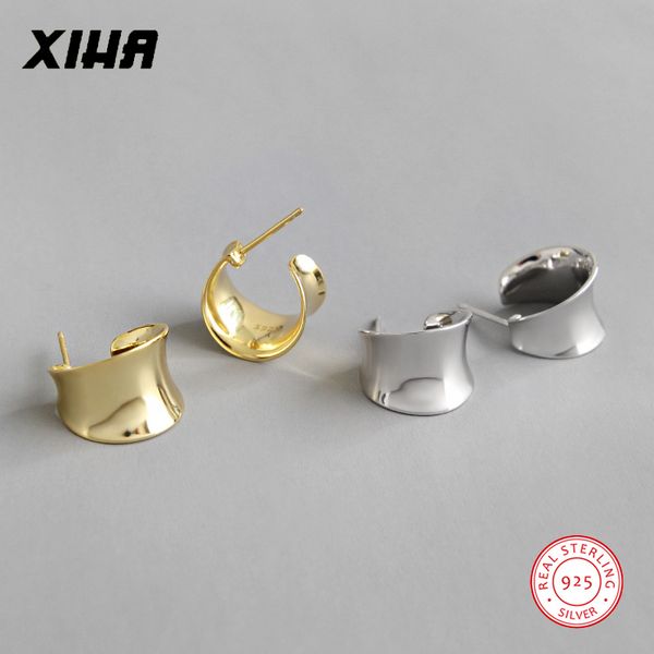 

polished 925 sterling silver small cc cuff stud earrings for women girl ladies boho statement korean minimalist trendy earings, Golden;silver