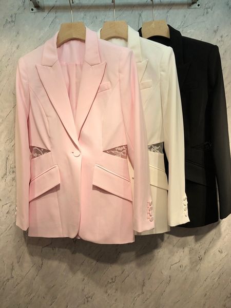 

2019 early autumn new women's suit collar symmetrical pocket waist lace stitching long sleeve short jacket 713, Black;brown