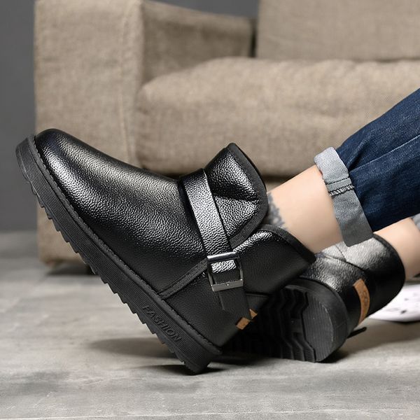 

men boots lightweight winter shoes for men snow boots waterproof winter footwear male slip on super warm ankle, Black