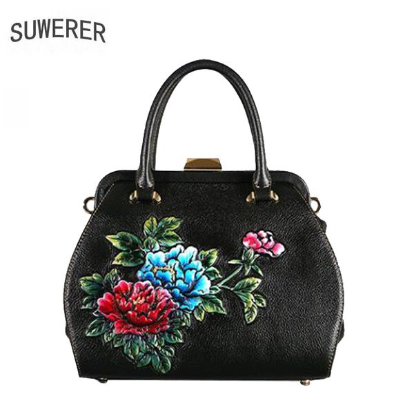 

suwerer real cowhide embossing bag fashion women genuine leather bag luxury handbags women bags designer bags