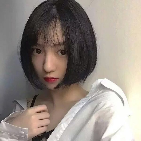 Wig Woman Daily Poepoe Head Short Hair Atmosphere Fringe Dark Brown Bobo Head Within Buckle Short Straight Hair Lace Front Wigs Uk Cosplay Wigs From