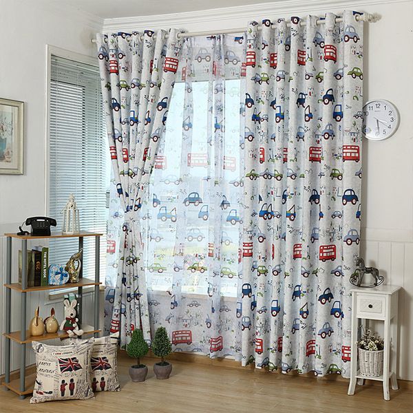 

cartoon car curtain window treatments sheer curtains for kids children room living room baby boys 146&30